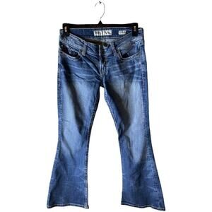 BKE Stella Jeans Womens Size 30R Wide Leg Flare Whiskers Stretch Medium Wash